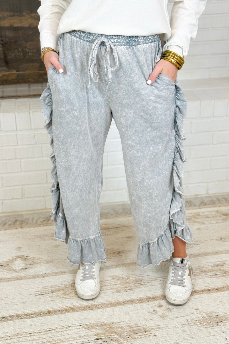 Silver Grey Wash Ruffle Detail Pants *Final Sale*