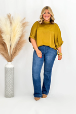 Mustard Mock Neck Shimmer Top