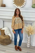 Taupe Embroidered Baby Doll Top