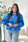 Cobalt Blue Bow Tie Front Half Sleeve Top