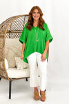Kelly Green V-Neck High Low Blouse