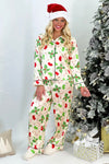 Cream Christmas Mistletoe Print Pajama Set