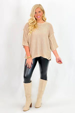 Khaki Half Sleeve Knitted Sweater