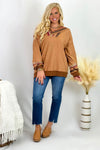 Camel Long Sleeve Multi Color Crochet Top