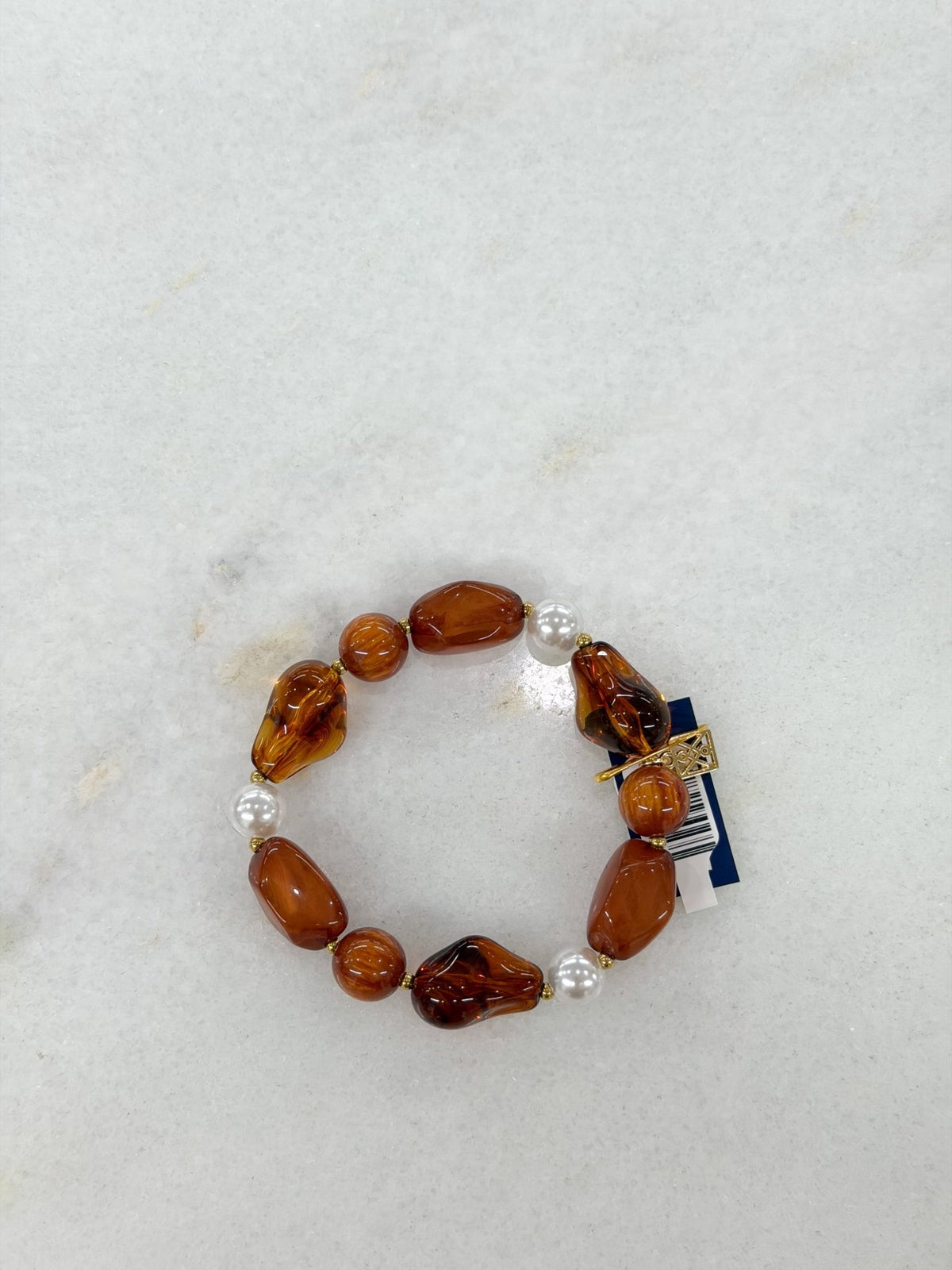 Brown tortoise beaded stretch bracelet