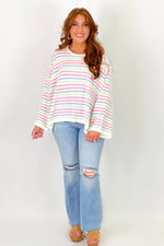 Ivory and Sage Stripe Long Sleeve Sweater